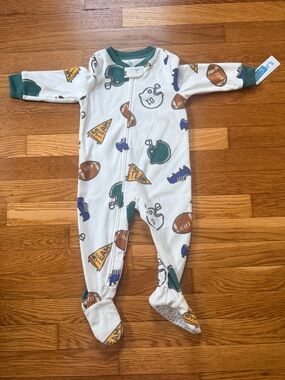 Carter's White Baby Footie with Green, Brown and Blue Sports Print